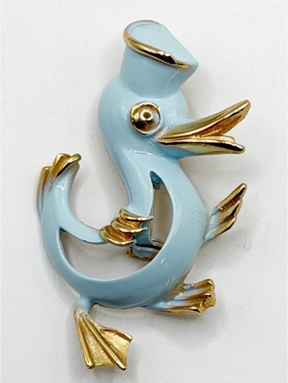 Vintage‎ Blue Duck In Sailor Hat Pin Brooch 2”